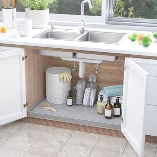Waterproof Under Sink Mat 34"x22", Kitchen Cabinet Protector Liner