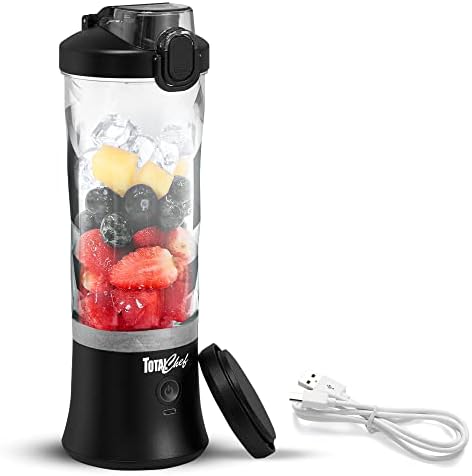 Total Chef Portable Blender - For Smoothies & Protein Shakes, USB Rechargeable Cordless Mini Travel Mixer, Personal Juicer, Ice Crusher, Blender Bottle for Home & Kitchen, 20oz, Black by Koolatron