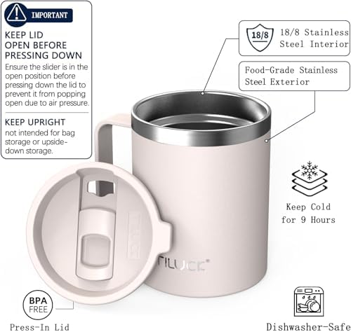 TILUCK 12 oz Insulated Coffee Mug with Lid and Handle - Image 2