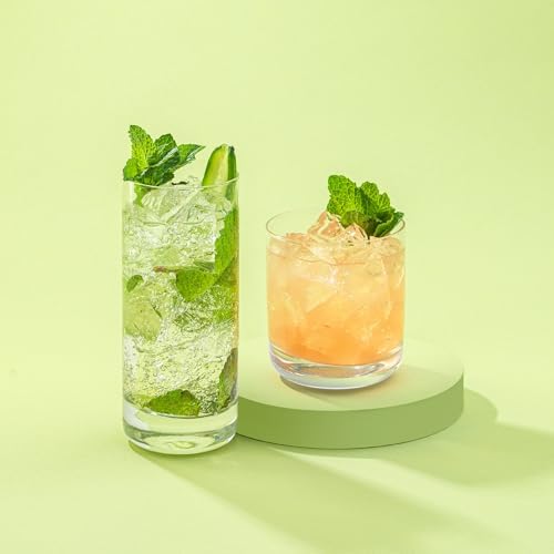 Faye 13oz Highball Glasses, 6pc Tall Glass Sets. Lead-Free Crystal Drinking Glasses. Water Glasses, Mojito Glass Cups, Tom Collins Bar Glassware, and Mixed Drink Cocktail Glass Set