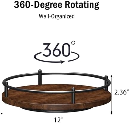 Lazy Susan Organizer：12 Inch 360 Degree Rotating Spice Rack for Kitchen Countertop Round Lazy Susan Wood Turntable Holder for Cabinet Table– Black