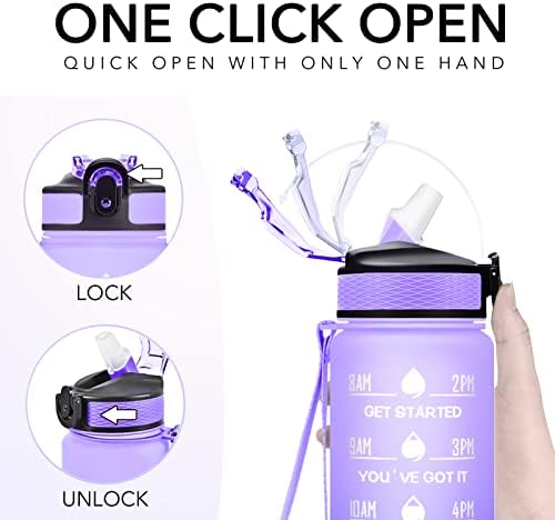 Water Bottle with Straw & Time Marker, Plastic 32oz Leakproof