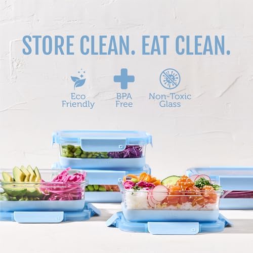 Duraglass Refresh 3.4 Cup Meal Prep Containers, 10 Pc, Halogen Blue