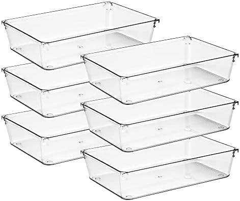 6 Pack Drawer Organizer, 6" x 9" Plastic Storage Bins