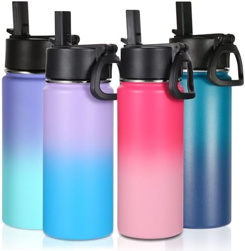 16oz Insulated Kids Water Bottle with Straw, Assorted, 4-Pack