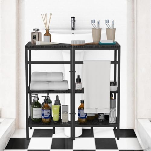 Pedestal Sink Shelf, 2 Pack Under Sink Organizers and Storage, Black