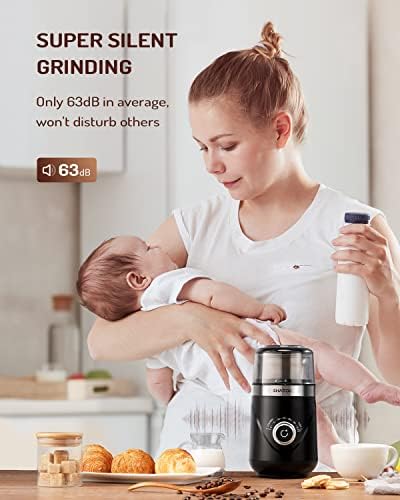 SHARDOR Electric Super Silent Blade Coffee Grinder, Timed Grind Control Rotary Knob, Adjustable Coarse to Fine for Coffee Beans, Spices & Herbs, with 1 Removable Stainless Steel Bowl, Black - Image 3