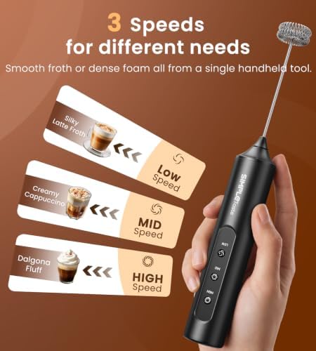 SIMPLETASTE Rechargeable Handheld Milk Frother Wand with Stand - Image 3