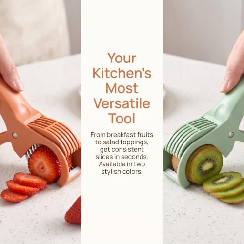 Manual Food Slicer, Stainless Steel Kitchen Cutter Ideal for eggs, strawberries, kiwis, and mushrooms Effortless press-and-slice design Space-saving hanging hook (Red) - Image 6