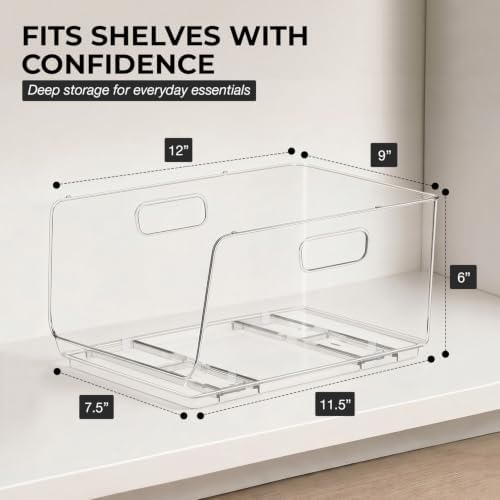 Stackable Storage Bins, Front Pantry Organizer, Medium, 4 Pack