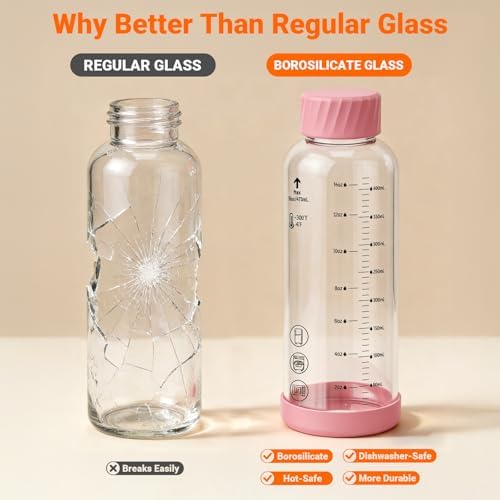 16 oz Glass Juice Bottles 6 Pack, Leakproof Borosilicate Glass Bottles - Image 2