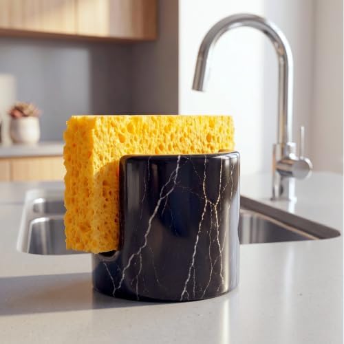 Black Natural Marble Sponge Holder for Kitchen Sink Travertine