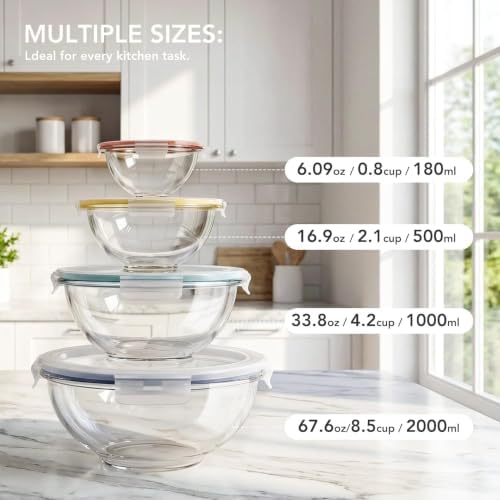 GENICOOK 4Set Nesting Glass Mixing Bowl Set with Airtight Lids BPA Free - Image 5