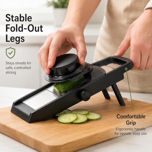 Adjustable Vegetable Slicer for Kitchen | Manual Mandoline Slicer with Stainless Steel Blade | Potato Onion Carrot Cucumber Slicer - Image 3