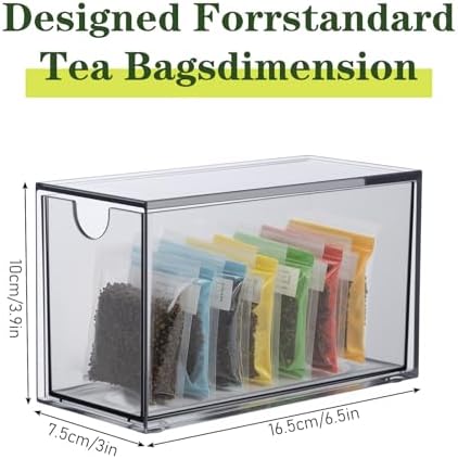 6 Pack Clear Acrylic Tea Bag Organizer Drawer, Stackable Tea Bag& Coffee Storage Container, Multi-Purpose Drawer Organizer for Drawer, Cabinet, Pantry, Kitchen, Countertop