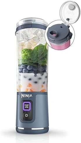 Ninja BC151NV Blast Portable Blender, Cordless, 18oz. Vessel, Personal Blender-for Shakes & Smoothies, BPA Free, Leakproof-Lid & Sip Spout, USB-C Rechargeable, Dishwasher Safe, Denim Blue (Renewed) by Amazon+Renewed