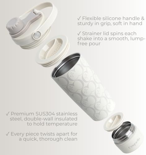 Elanelle 20oz Insulated Stainless Steel Shaker Bottle with Storage Base, Strainer Lid Protein Shaker Cup for Gym, Ball-Free Quiet Mixing, Carry Handle, BPA-Free, Gray (C' Gray) - Image 2
