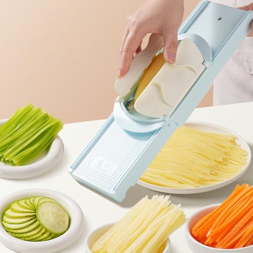 Potato Slicer, Vegetable Shredder, 5 in 1 Efficient Kitchen Tool with Stainless Steel Blades, Safe Manual Food Cutter for Carrot, Cucumber, Julienne Fries - Image 6