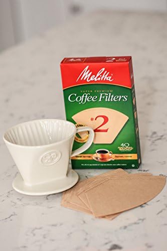 Ceramic Pour Over Coffee Maker with 40 Count Melitta Filters - Elegant Single Serve Coffee Dripper for Rich Brewed Pour Over Coffee - Base Measures 4", Height 3" - Brews 8-16 oz