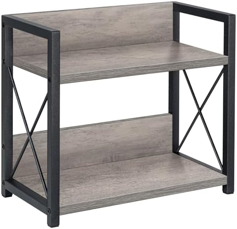 Countertop Shelf Organizer, 2 Tier Kitchen Spice Rack for Countertop, Wood Kitchen Counter Shelf for Home, Coffee Station Organizer (Grey,S)