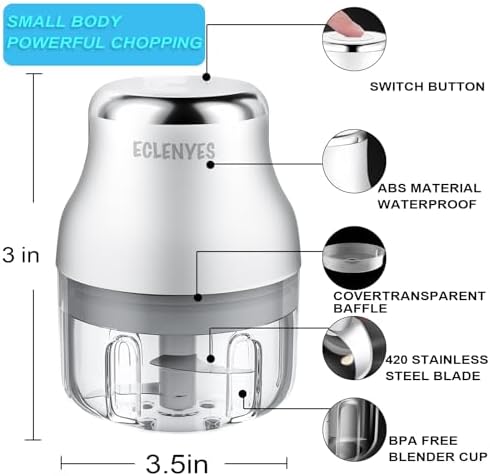 Vegetable Chopper, 100ML Electric Garlic Chopper, USB Rechargeable Mini Blender, Powerful Small Food Processor, Blender to Vegetable, Wireless Food Cutter for Ginger, Chili, Fruit, Meat, etc - Image 2