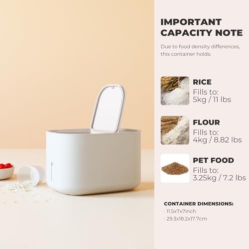 Rice Storage Container,Food Container, Dry Food Storage,7.2lbs Pet Food Dispenser, 6.9Qt/11lbs Large Storage Bin with Lid,Silicone Ring & Moisture Proof,for Grain Cereal Soybean Corn,Begie