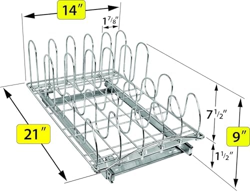 Pull Out Pot and Pan Lid Organizer Inside Cabinet - Lifetime Ltd. Warranty – Cookie Sheet Organizer for Cabinet – Slide Out Baking Sheet Organizer - 14W x 21D, Extra-Large, Chrome
