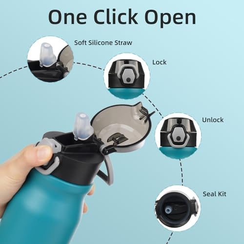 BJPKPK 25 oz Insulated Water Bottle, Straw, Handle, Stainless Steel Flask - Image 3