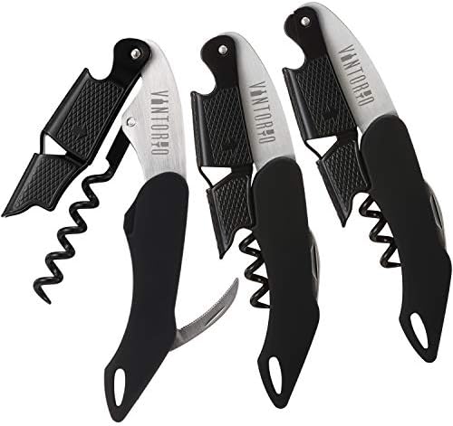 Professional Waiters Corkscrew - Wine Key with Ergonomic Rubber Grip, Beer Bottle Opener and Foil Cutter (3 Pack)