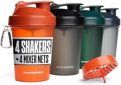 Smartshake Lite 4 Pack Protein Shaker Bottle | Silent Mixing, Leak-Proof Shaker Bottle | Shaker Cups For Protein Shakes (Nature, 400 ml) by Smartshake