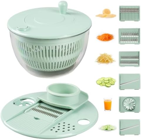 Salad Spinner Large 5.2Qt with 5 Blades Slicer, Vegetables Fruits Wash Bowl