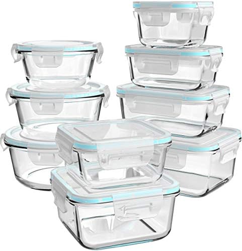 Glass Food Storage Containers with Lids 9 Pack, 3 Shape Airtight Set