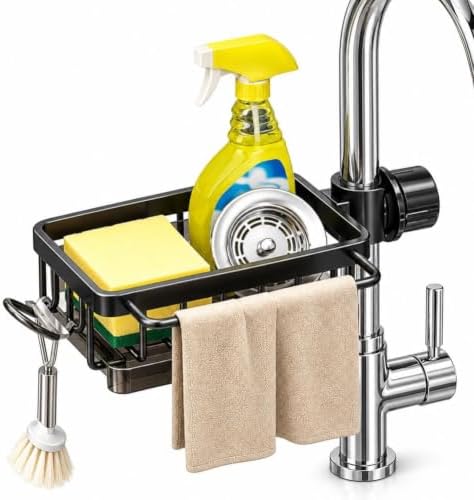 Sink Organizer Rack Hanging Faucet Sponge Holder with Drip Tray