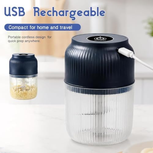 Household Electric Garlic Crusher, 2026 Upgraded 6 Blade Electric Garlic Chopper, Usb Rechargeable Cyclone Food Chopper for Garlic, Onion, Ginger, Chili And Fruit (Blue) - Image 6