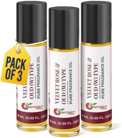 NY Spice Shop Velvet Rose & Oud W Type Musk Fragrance – Pack of 3 Velvet Roses Musk & Unisex Musky Scent – Rich Floral Aroma with Warm Wood Accord – Traditional Arabian Scent for Rose Lovers by NYSpiceShop