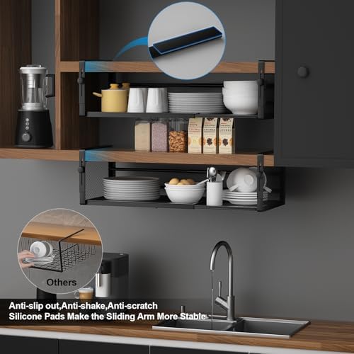 2Pack Expandable Under Shelf Storage Basket Organizer,Black