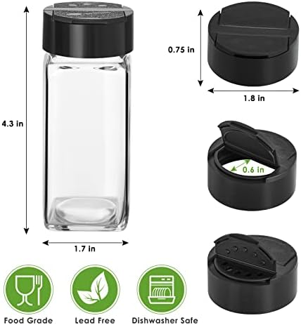 12 Pack Glass Spice Jars with Labels, 4oz Spices Containers Spice Jars with Black Shaker Lids, Empty Containers for Spice, Silicone Funnel and Pen Included