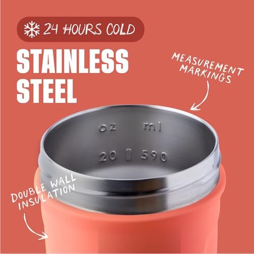 BlenderBottle Sport Flip Stainless Steel Shaker Bottle 24 oz Coral - Image 3