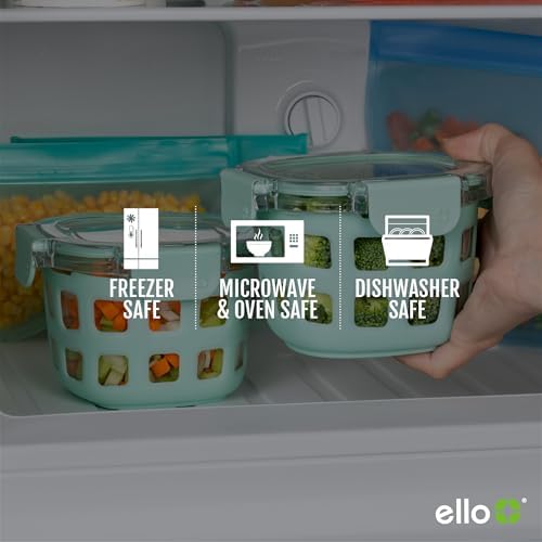Duraglass 2 Cup Glass Storage Containers with Lids, 4 Pack, Melon