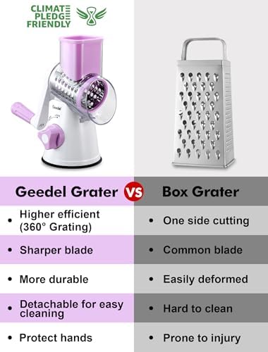 Geedel Rotary Cheese Grater Hand Crank, Cheese Shredder Vegetable Slicer - Image 2