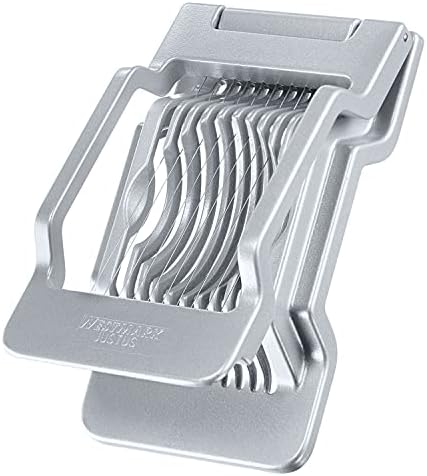 Westmark Egg Slicer Justus for Hard Boiled Eggs with Individually Tensioned Stainless Steel Wire Cutters, German Heavy Duty Aluminium Slicer for Round & Oval Eggs, Dishwasher Safe, Grey by Westmark