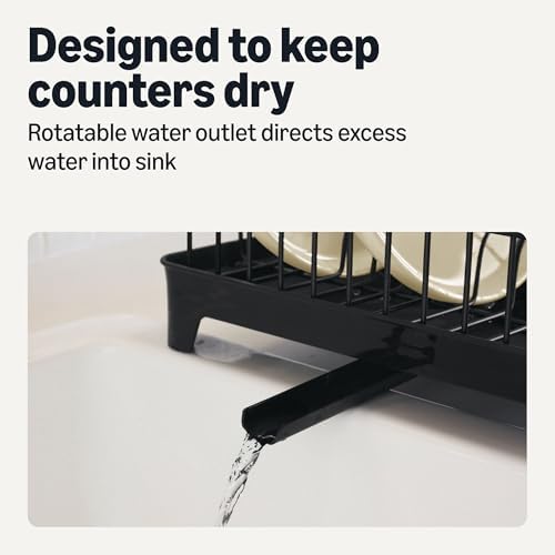 Dish Drying Rack for Kitchen Counter, Stainless Steel Dish Rack with Drainboard, 15.2 x 11.6 x 4 in., Black