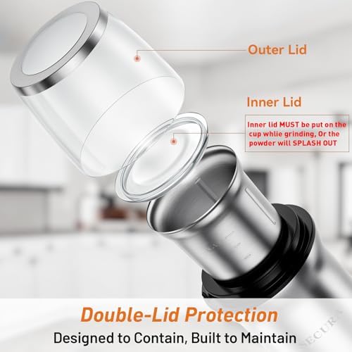 Secura Electric Coffee and Spice Grinder, 1 Removable Bowls, Stainless (Pack of 2) - Image 3