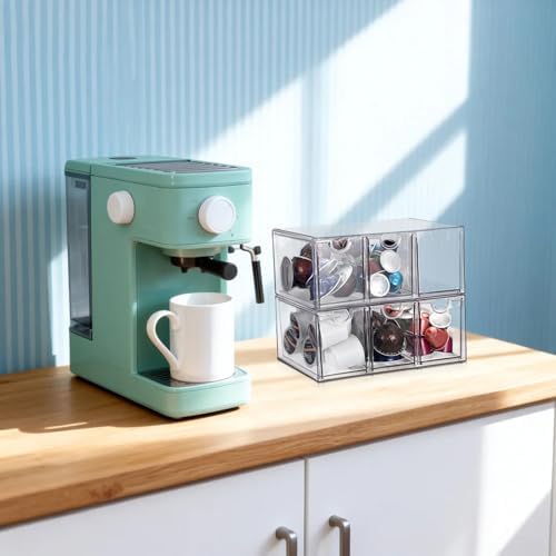 6 Drawers Tea Bag Organizer Box, Acrylic Stackable Tea Bag Storage Holder for Kitchen Pantry, Clear Coffee Pod Snack Storage Box for Countertop Cabinet