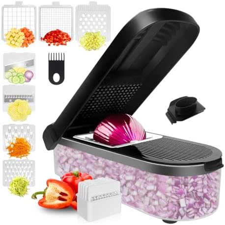 Veggie Chopper With Container Non-Slip Base, Stainless Steel Knives - Image 6