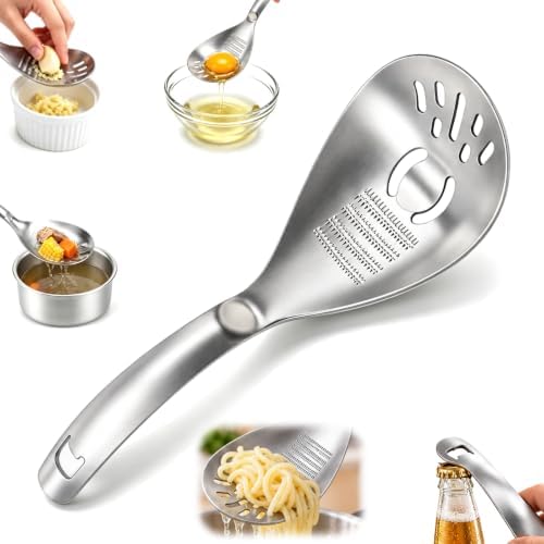 5-in-1 Multifunction Stainless Steel Cooking Grater Spoon, Kitchen Tool for Mashing, Grating, Straining, Egg Separating & Bottle Opening, 1.5mm Steel, 144 Grinding Teeth by Unknown
