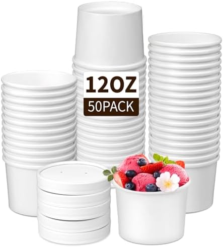 Wuadua 12 oz Disposable White Paper Soup Containers with Lids- 50 Pack by Wuadua