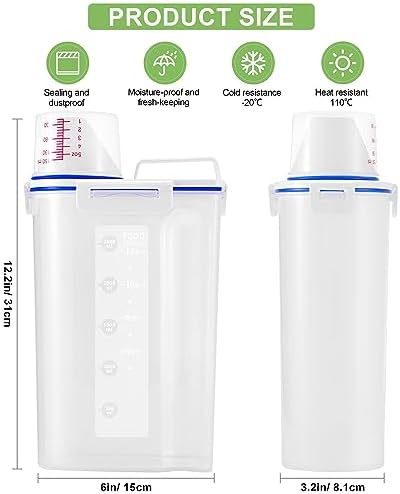 2 Pcs 5.5Lbs Rice Storage Container, Rice Container with Measuring Cup & Pour Spout, Kitchen Plastic Airtight Container for Cereal, Grain, Flour, Sugar, Oatmeal, Dry Pet Dog Food