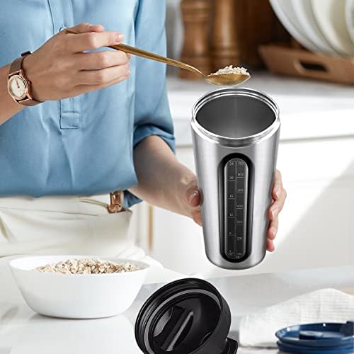 Protein Shaker Bottle, 28oz Shaker Bottles for Protein Mixes and Pre Workout, Visible Window, Stainless Steel Shaker Bottle Leak Proof (silver)