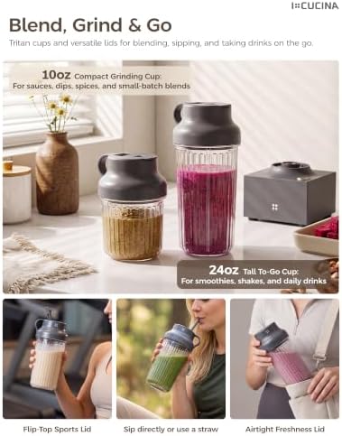 iCucina Cubetto 1000W Compact Personal Blender & Aromatics Tool – Minimalist Mixer for Frozen Drinks, Smoothies and Shakes, with To-Go Cups & Airtight Spice Storage, BPA-Free, Space Grey - Image 6